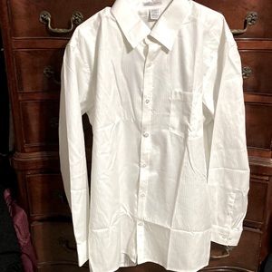 North End Sport men's dress shirt XL White On White Stripe NEW 100% Cotton